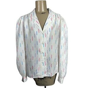 Vintage 80’s Rainbow Slash Stripe Puffy Sleeve Blouse Sz M